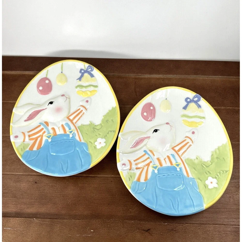Pier 1 Imports Easter‎ Bunny Garden Salad Plates Set of 2